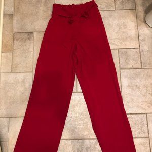 Red High-Waisted Flowy Pants